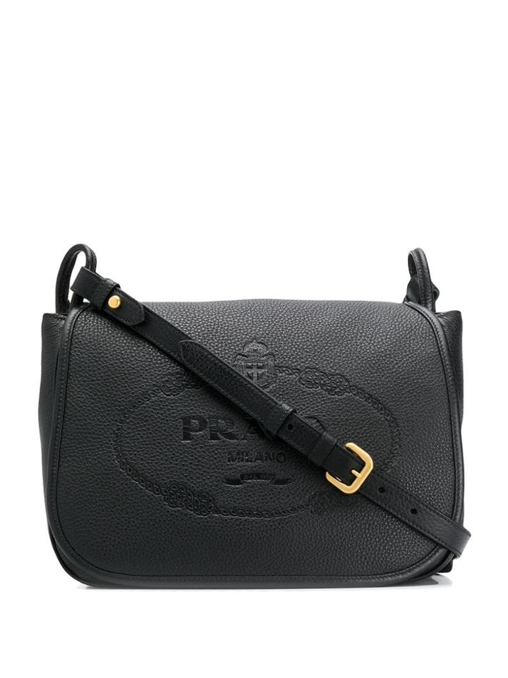 Prada Embossed Logo Shoulder Bag - Black