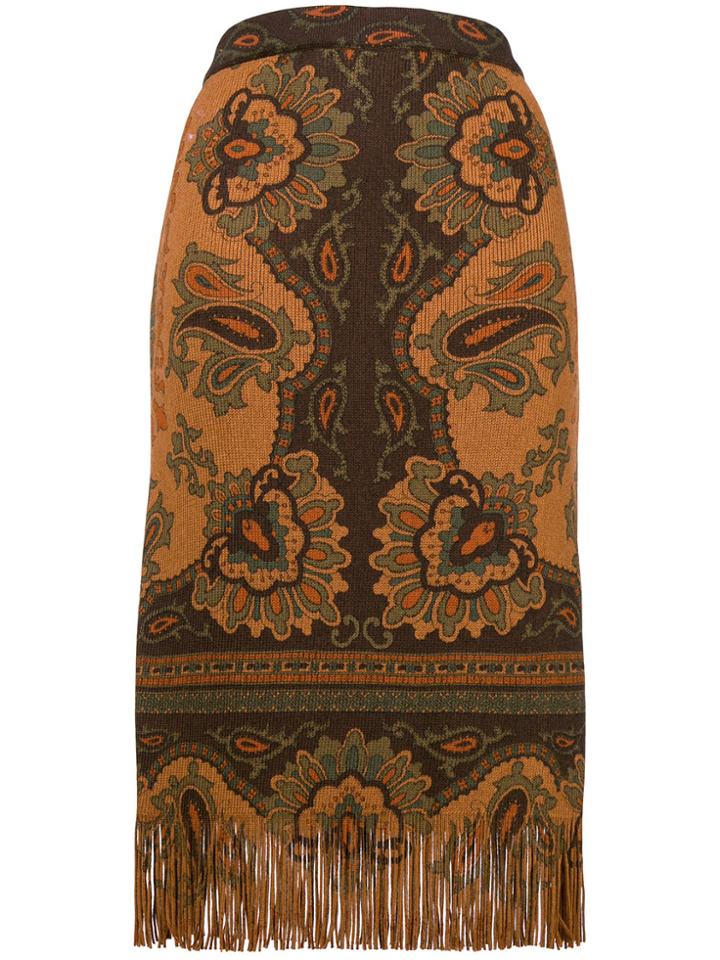 Etro Fringed Printed Skirt - Brown