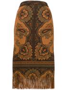 Etro Fringed Printed Skirt - Brown