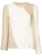 Co Cable Knit Panel Sweater - Nude & Neutrals