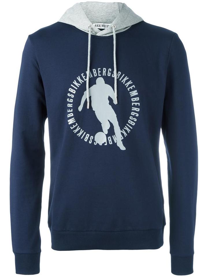 Dirk Bikkembergs Logo Print Hoodie, Men's, Size: Medium, Blue, Cotton/spandex/elastane