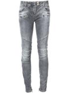 Balmain Biker Jeans, Women's, Size: 36, Grey, Cotton/elastodiene