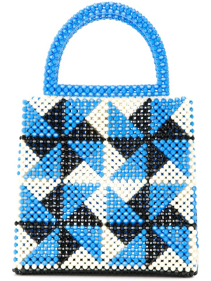 Delduca Beaded Geometric Tote - Blue