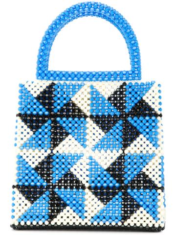 Delduca Beaded Geometric Tote - Blue