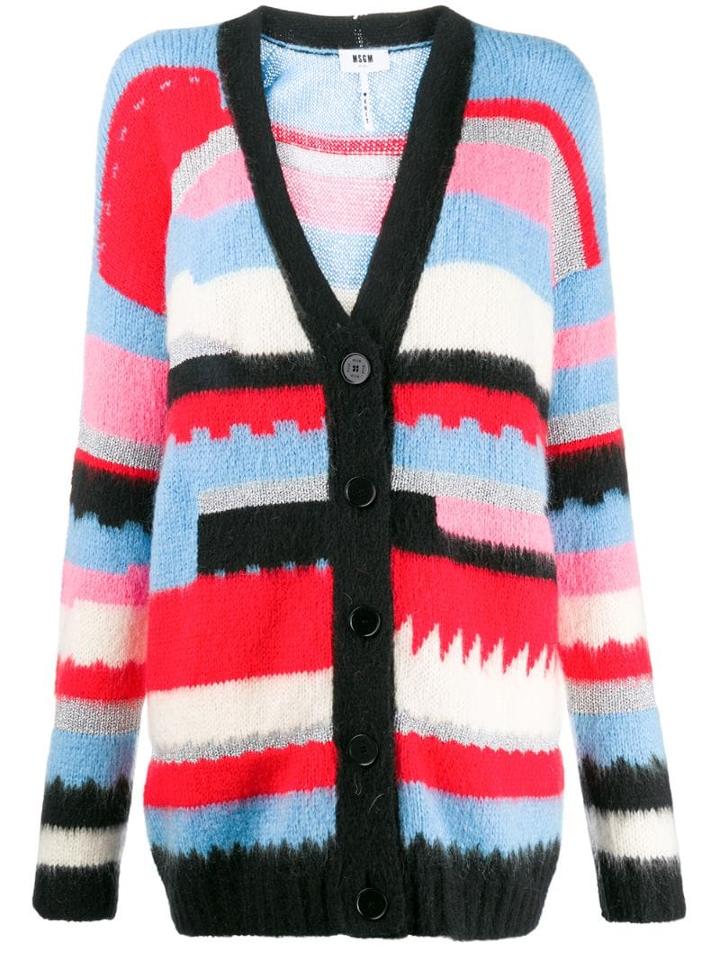 Msgm Striped Pattern Cardigan - Black