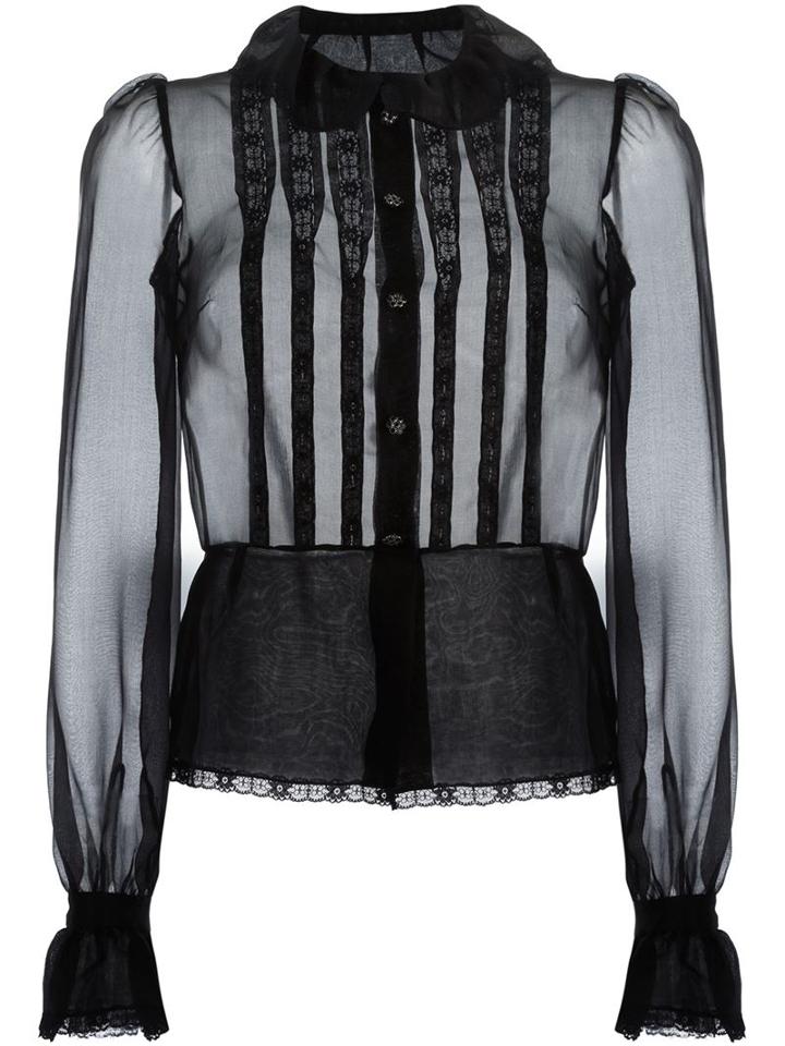 Dolce & Gabbana Bib Front Sheer Shirt, Women's, Size: 44, Black, Silk/polyamide