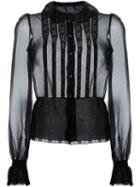 Dolce & Gabbana Bib Front Sheer Shirt, Women's, Size: 44, Black, Silk/polyamide