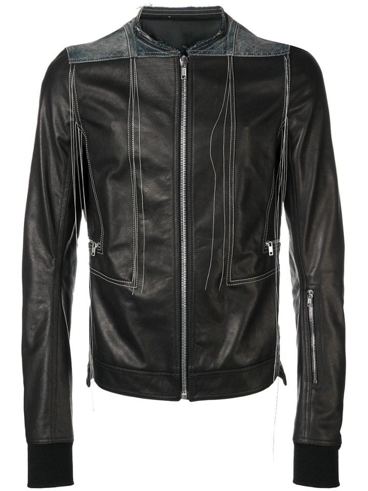 Rick Owens Contrast Stitch Leather Jacket - Black