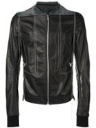 Rick Owens Contrast Stitch Leather Jacket - Black