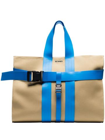 Sunnei Blue And Sand Contrasting Buckle Strap Messenger Bag - Neutrals