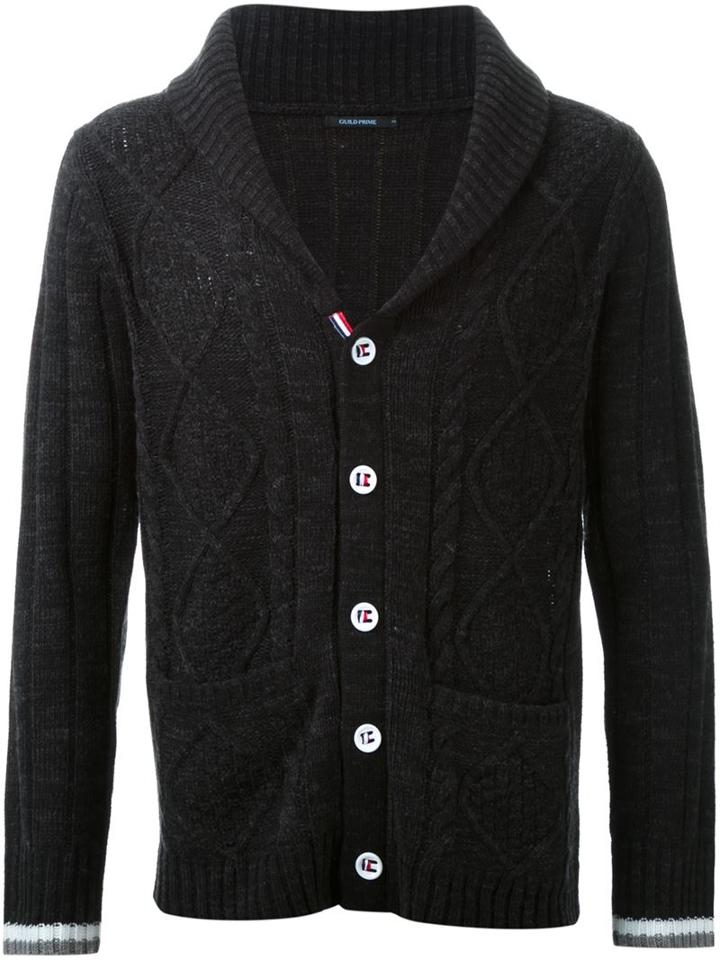Guild Prime Cable Knit Button Cardigan, Men's, Size: 2, Black, Acrylic/wool