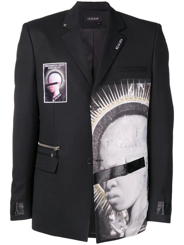 Icosae Statue Print Blazer - Black