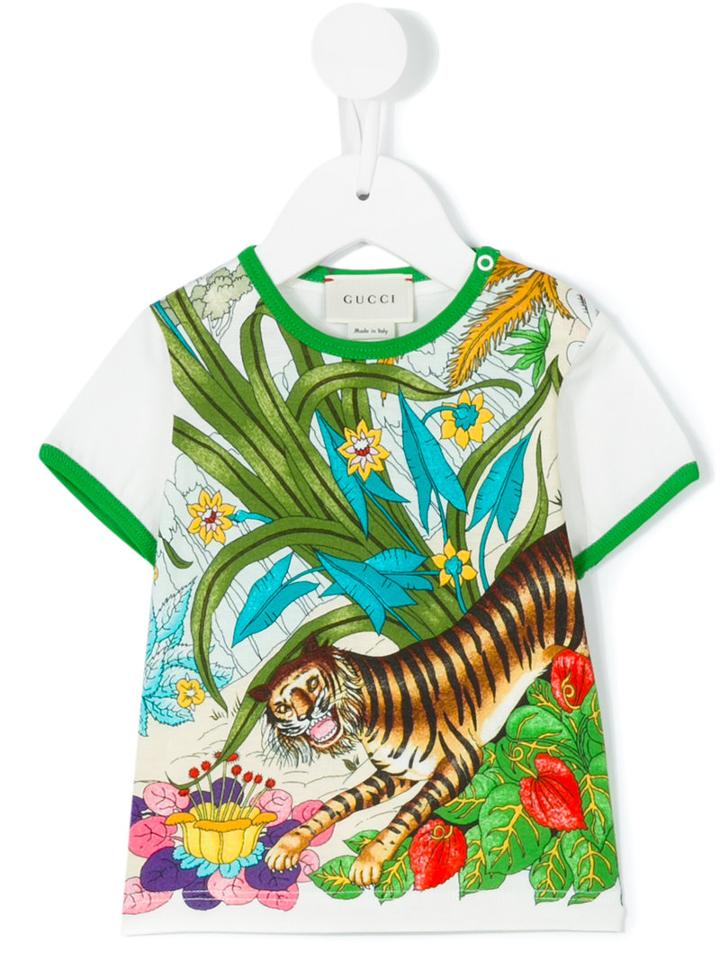 Gucci Kids - Jungle Print Ringer T-shirt - Kids - Cotton - 12 Mth, White