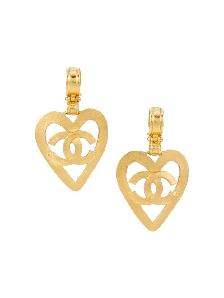 Chanel Vintage Cc Logo Heart Motif Clip-on Earrings, Women's, Metallic