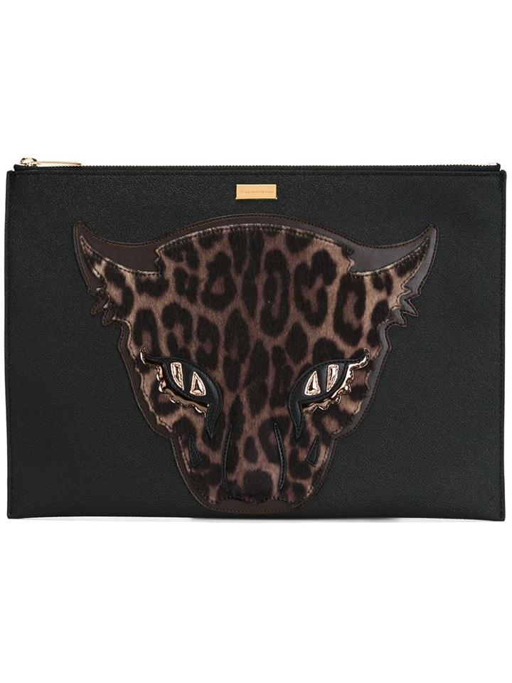 Stella Mccartney Leopard Head Clutch, Women's, Black, Polyester/artificial Fur