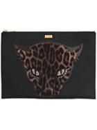 Stella Mccartney Leopard Head Clutch, Women's, Black, Polyester/artificial Fur