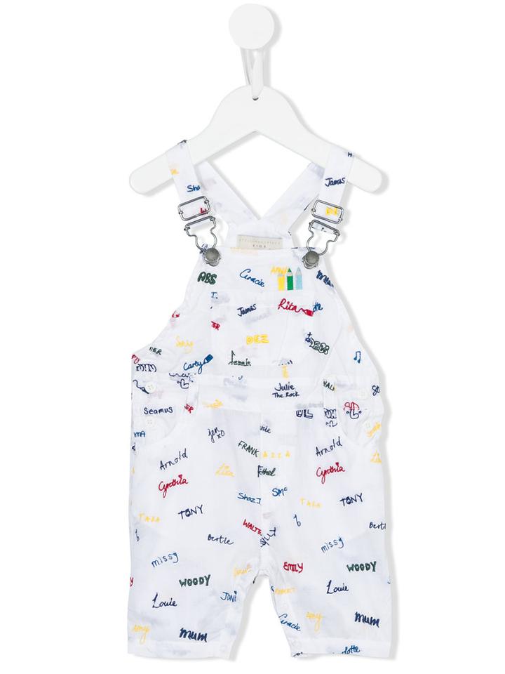 Stella Mccartney Kids - Name Embroidery Dungaree Romper Suit - Kids - Cotton/polyester - 6 Mth, White
