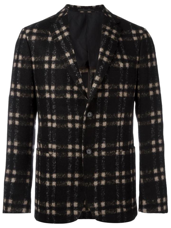 Z Zegna Plaid Single Breasted Blazer, Men's, Size: 50, Black, Cupro/alpaca/wool/spandex/elastane