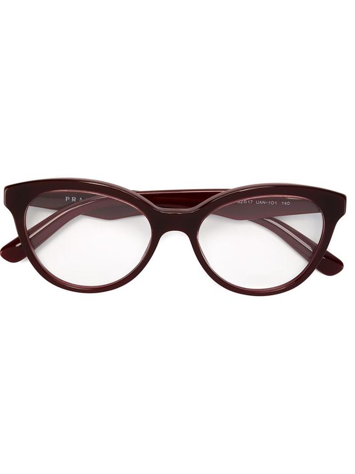 Prada Eyewear Round Frame Glasses, Red, Acetate