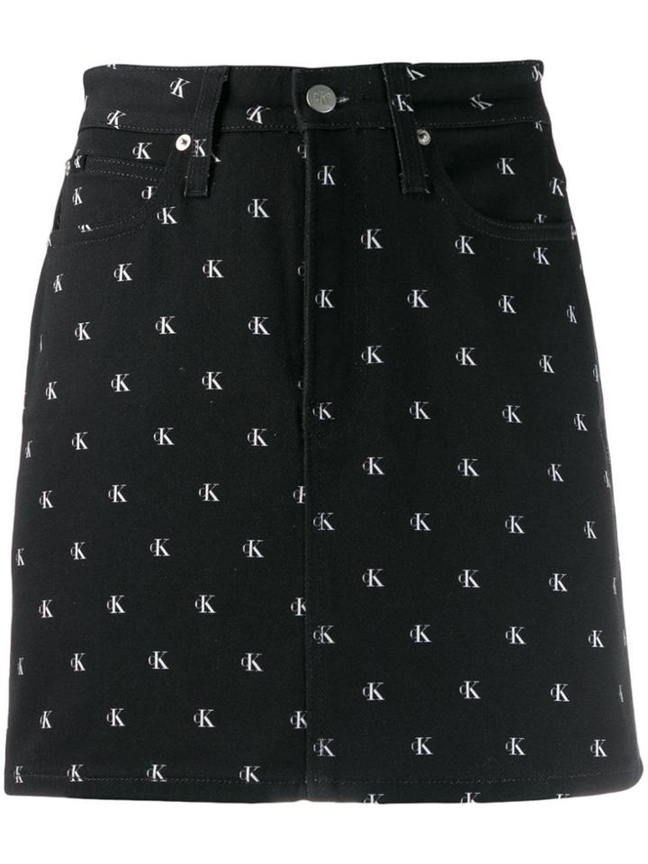 Calvin Klein Logo Print Mini Skirt - Black