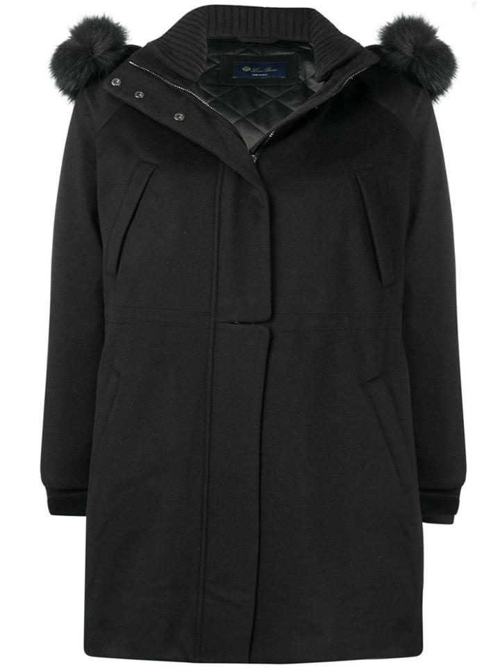 Loro Piana Midi Fur Detailed Coat - Black