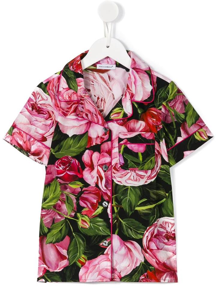 Dolce & Gabbana Kids Rose Print Shirt, Girl's, Size: 8 Yrs, Pink/purple