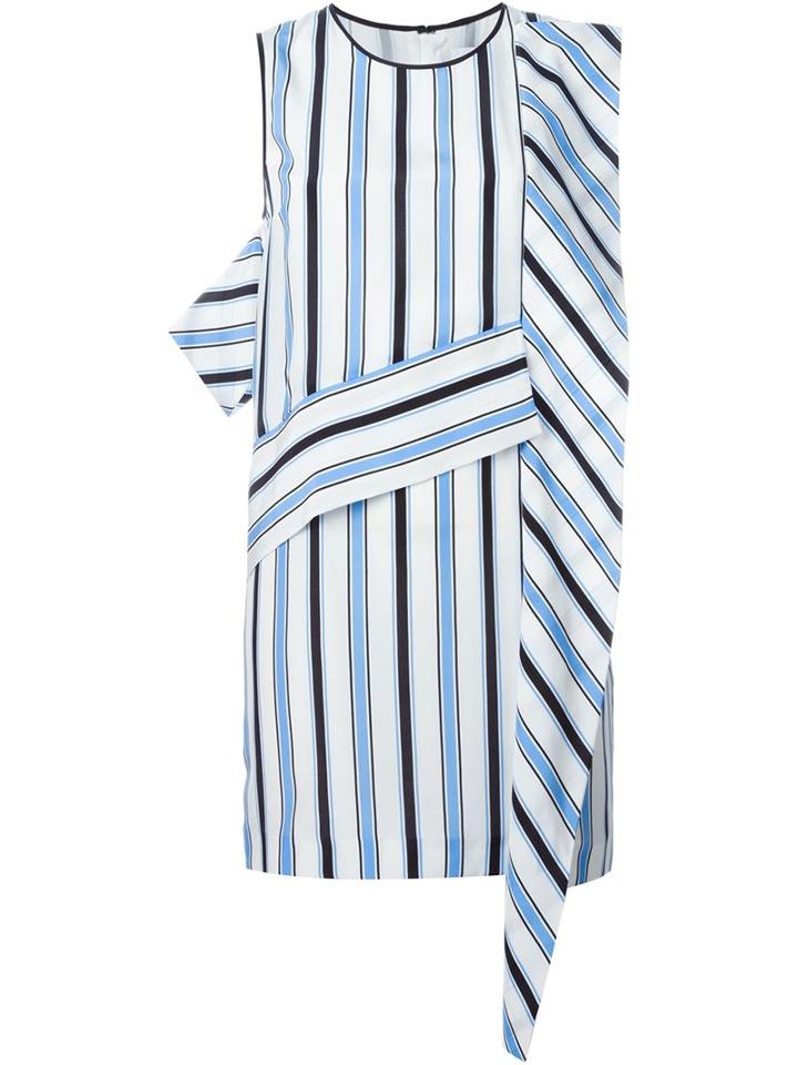 Msgm Striped Panel Shift Dress, Women's, Size: 44, White, Silk/polyester