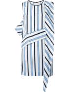 Msgm Striped Panel Shift Dress, Women's, Size: 44, White, Silk/polyester