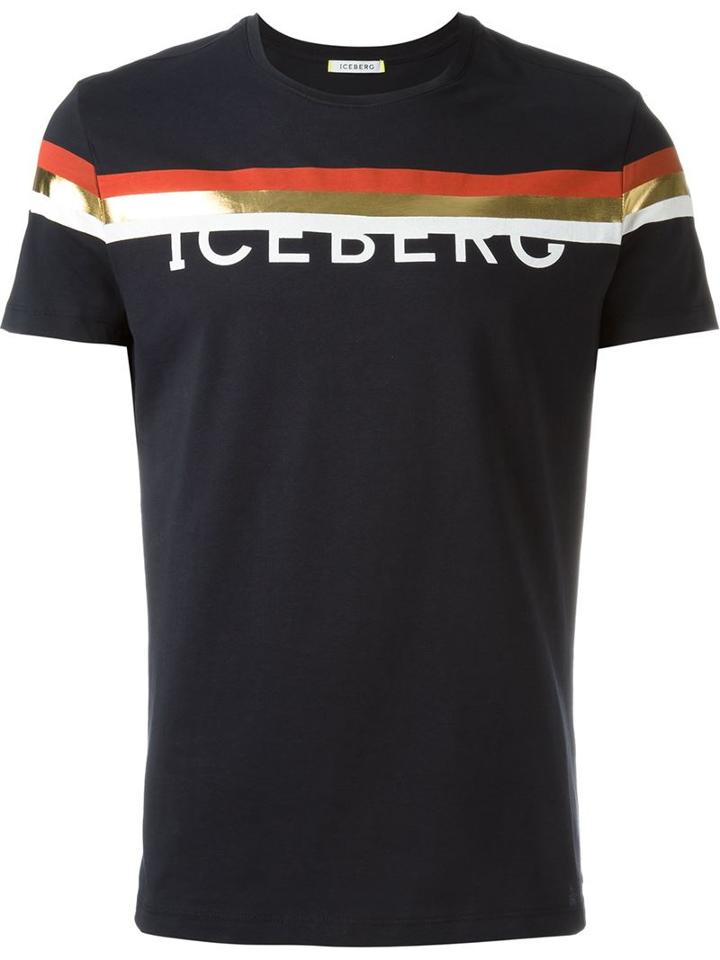 Iceberg Logo Stripe Print T-shirt