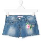 Miss Blumarine Rose Patch Denim Shorts - Blue