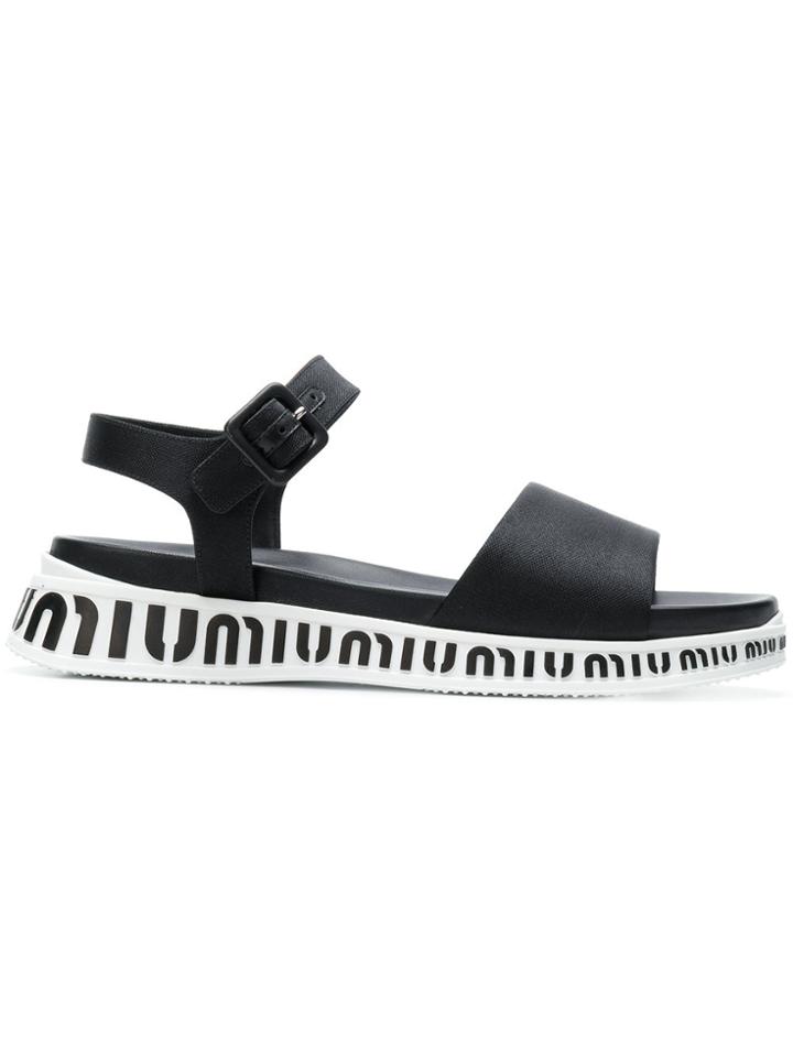 Miu Miu Flat Logo Sole Sandals - Black