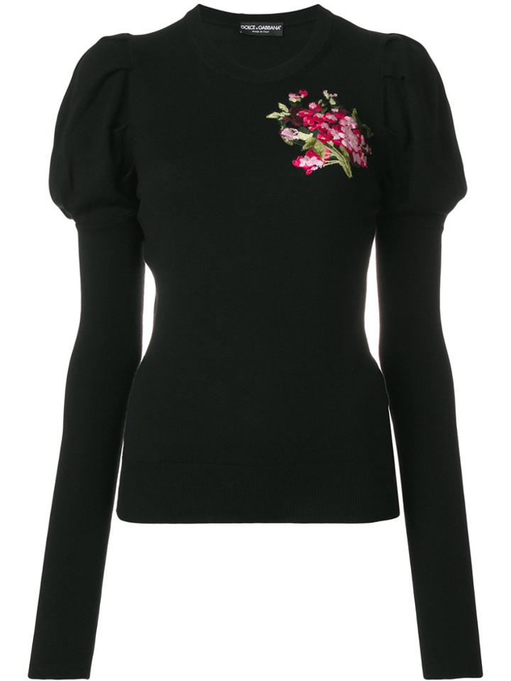 Dolce & Gabbana Floral Embroidered Sweater - Black