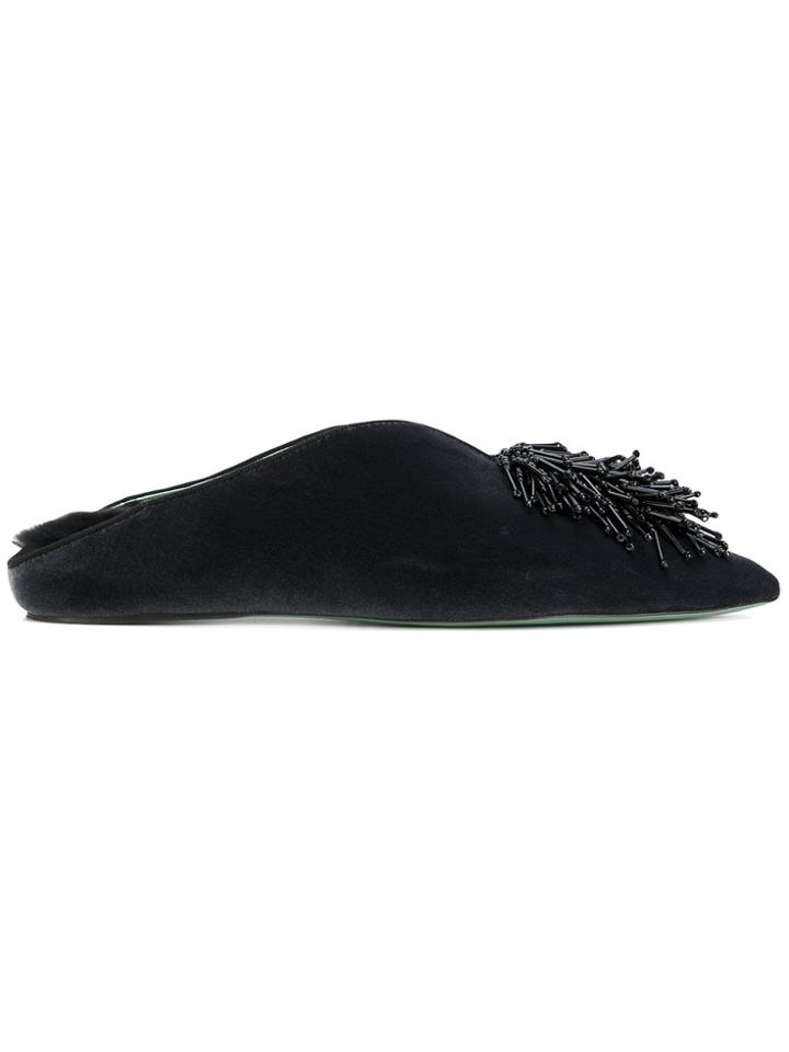 Paola D'arcano Beaded Detail Slippers - Black