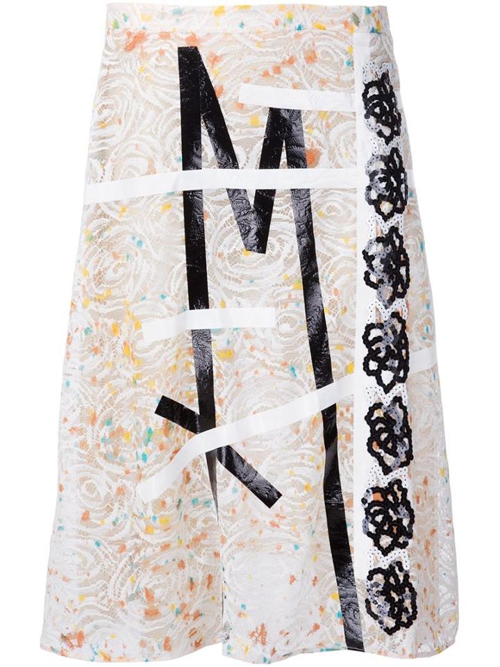 Christopher Kane Lace Embroidered Midi Skirt, Women's, Size: 42, Yellow/orange, Polyester/viscose