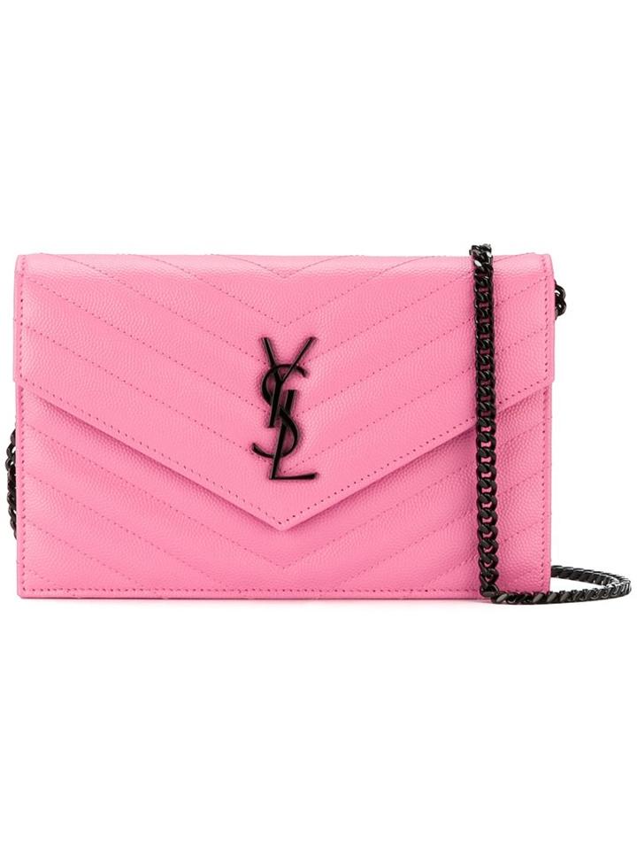 Saint Laurent 'monogram' Envelope Chain Wallet, Women's, Pink/purple