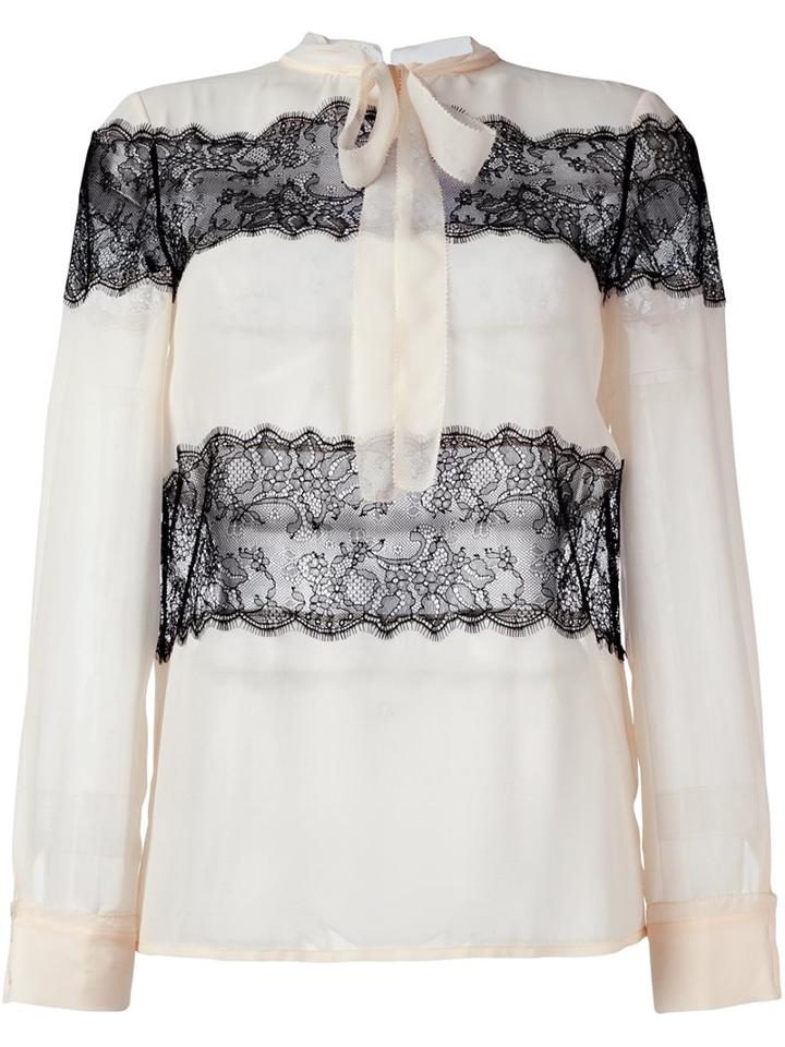 Philosophy Di Lorenzo Serafini Lace Panel Pussy Bow Blouse, Women's, Size: 40, Nude/neutrals, Silk/polyamide