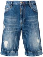 Philipp Plein Distressed Skull Shorts - Blue