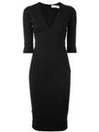 Victoria Beckham Fitted V-neck Dress, Women's, Size: 8, Black, Cotton/polyester/spandex/elastane