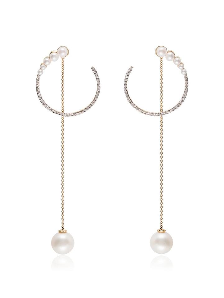 Mateo Pearl Embellished Cluster Hoop 14k Gold Earrings - 107 -