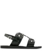 Diesel Black Gold Slingback Sandals In Leather