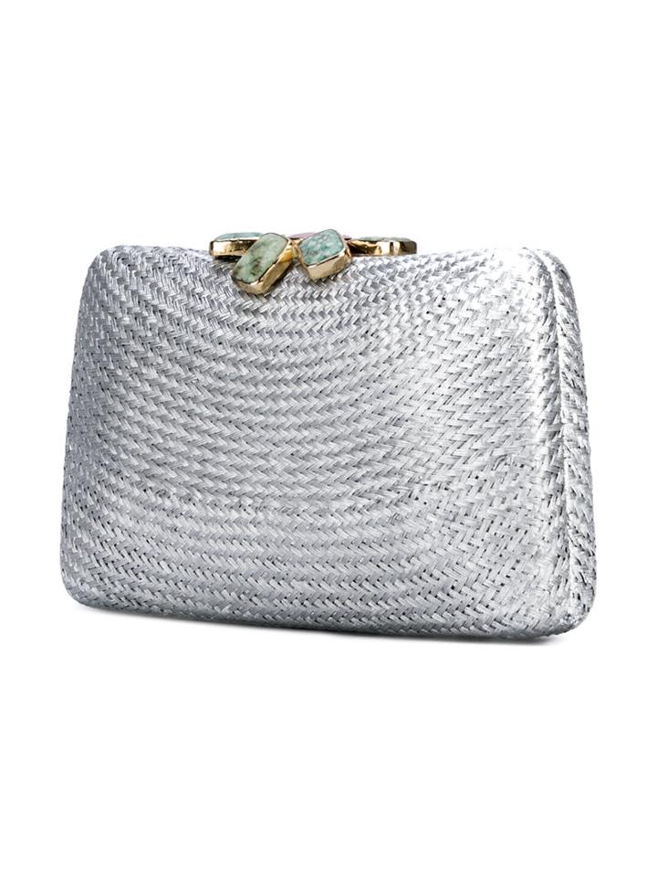 Serpui - Woven Box Clutch - Women - Raffia/plastic - One Size, Grey, Raffia/plastic