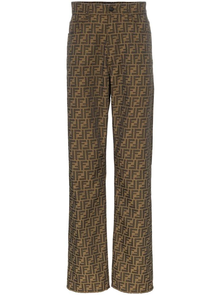 Fendi Zucca Print Loose Fit Jeans - Brown