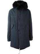 Mr & Mrs Italy Raccoon Fur Collar Parka, Men's, Size: Small, Blue, Cotton/lamb Skin/acrylic/racoon Fur