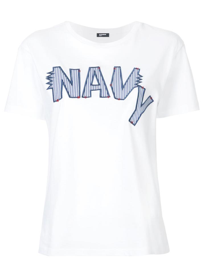 Jil Sander Navy Embroidered Logo T-shirt - White