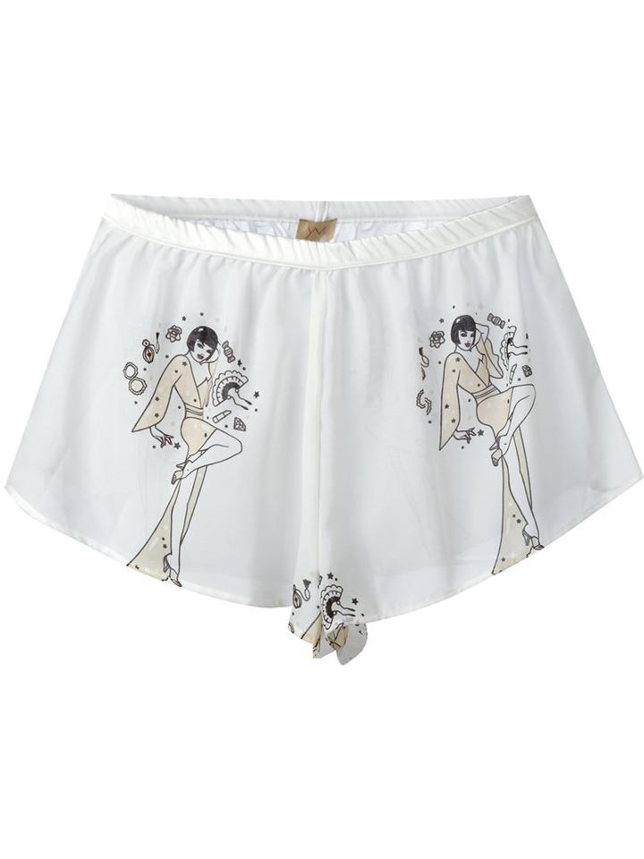 Yes Master Pin Up Print Shorts, Women's, Size: Small, White, Silk/spandex/elastane