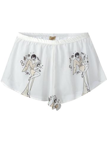 Yes Master Pin Up Print Shorts, Women's, Size: Small, White, Silk/spandex/elastane