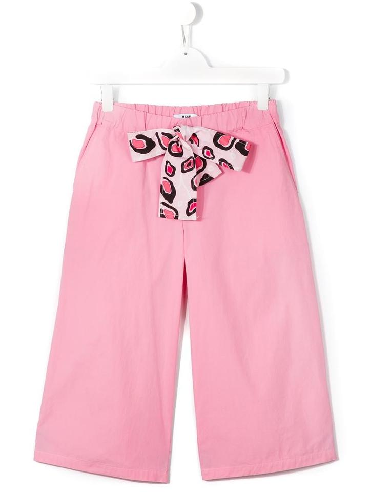 Msgm Kids Leopard Print Tie Fastening Trousers, Girl's, Size: 14 Yrs, Pink/purple