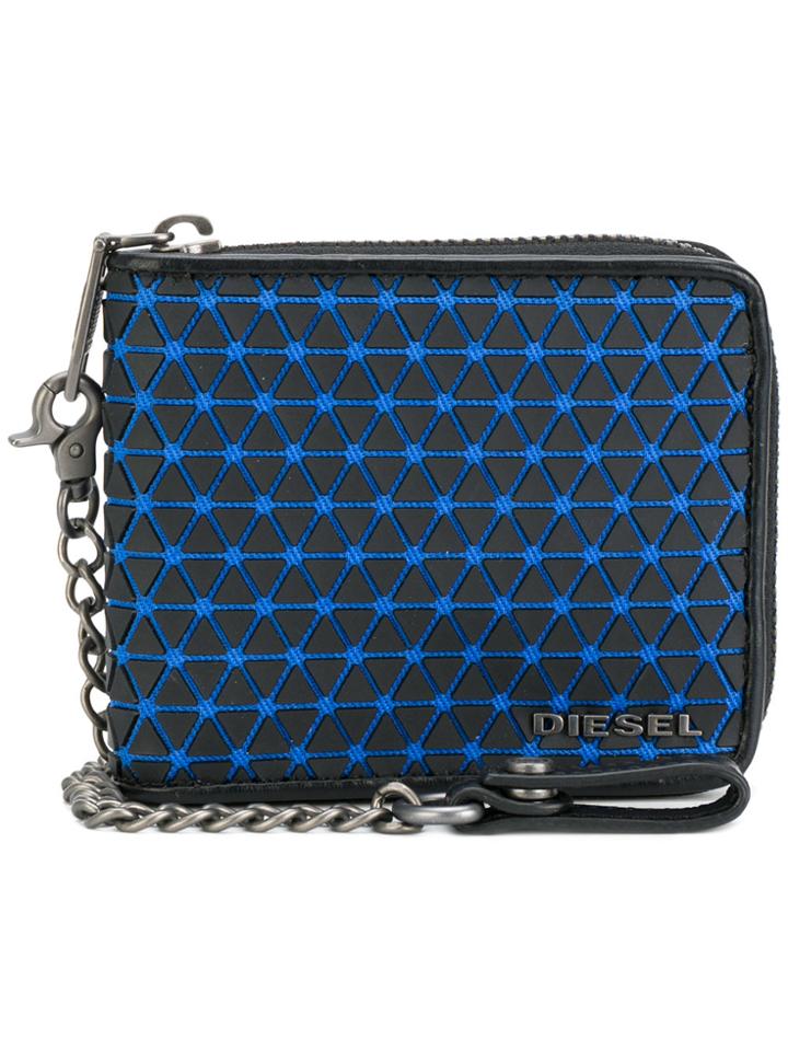 Diesel Patterned Chain Wallet - Black