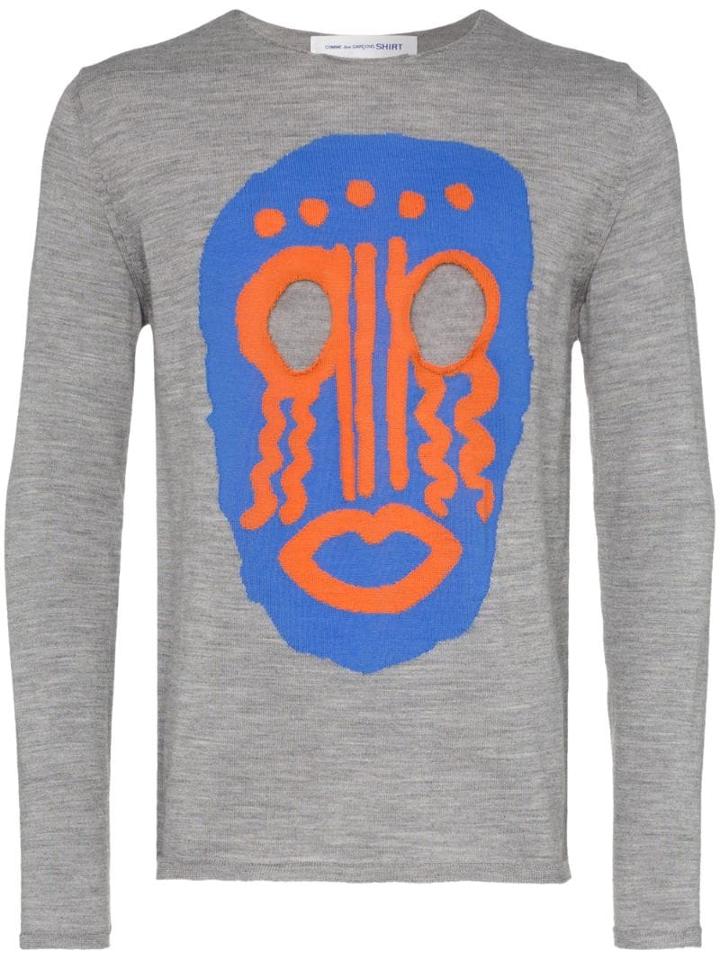 Comme Des Garçons Shirt Mask Intarsia Wool Sweater - Grey