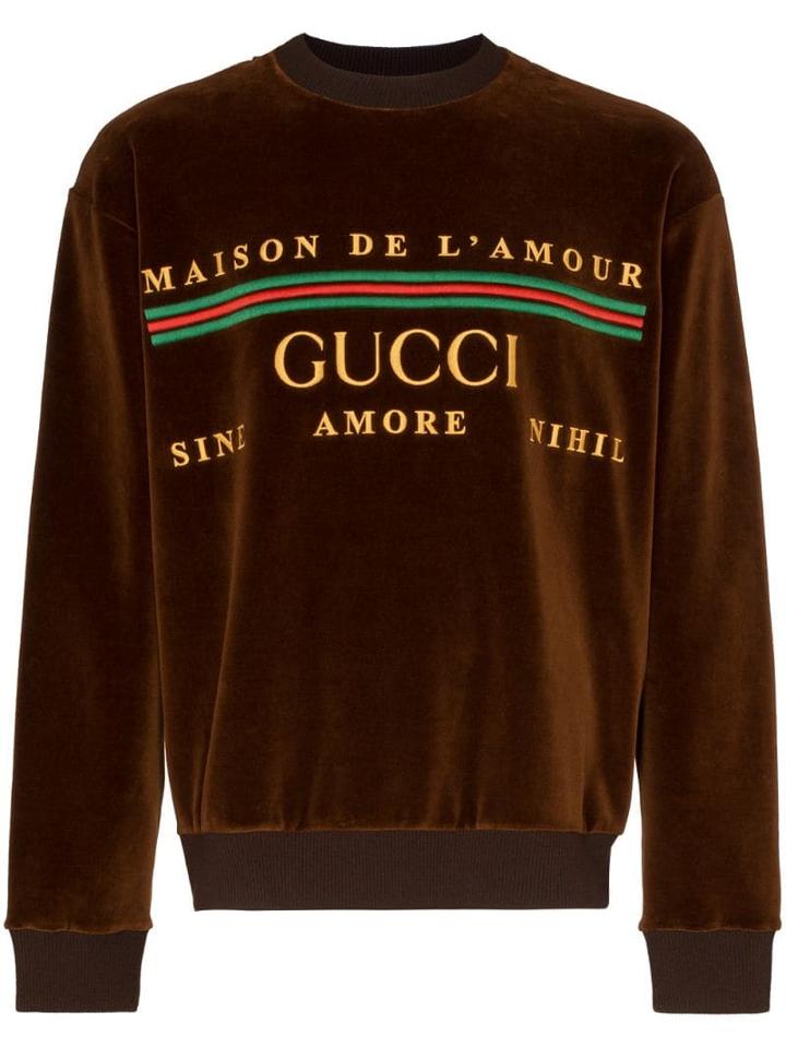 Gucci Logo Embroidered Sweatshirt - Brown
